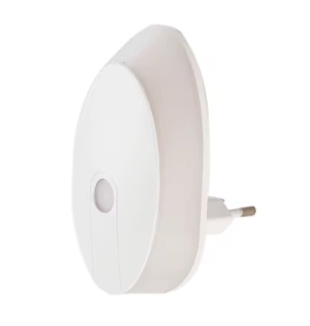 White multifunctional plug-in night light with motion sensor, ideal for home lighting.