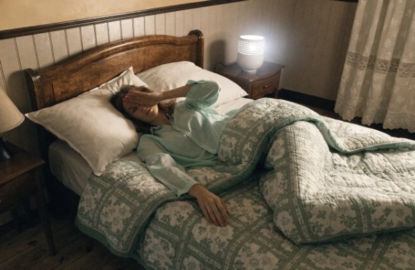 Night light causing glare in a bedroom, with adjustment tips for comfortable sleep